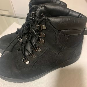 Timberland Kids Black Leather 6 Inch Field Boots